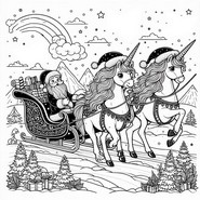 Dibujo para imprimir - trineo de santa - Unicornio navideño