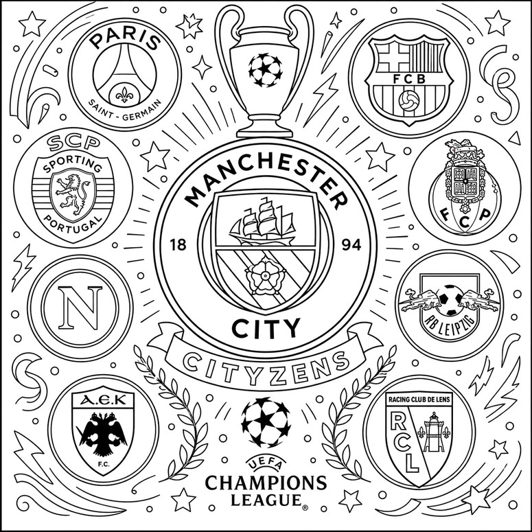 Tekening om in te kleuren - Champions League 2026-2027 - Voetbal - Manchester City