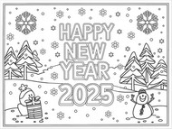Målarblad - Snöigt landskap - Gott nytt år 2025