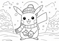 Coloring sheet - Pikachu - Pokémon - Winter