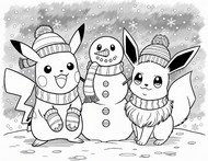 Downloadable coloring - Pikachu & Eeve - Pokémon - Winter
