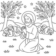 Bilde å fargelegge - Jesus ber i hagen - Kristen påske