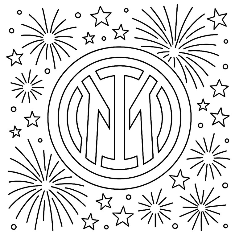 Coloriage Ecusson, étoiles et feux d'artifice