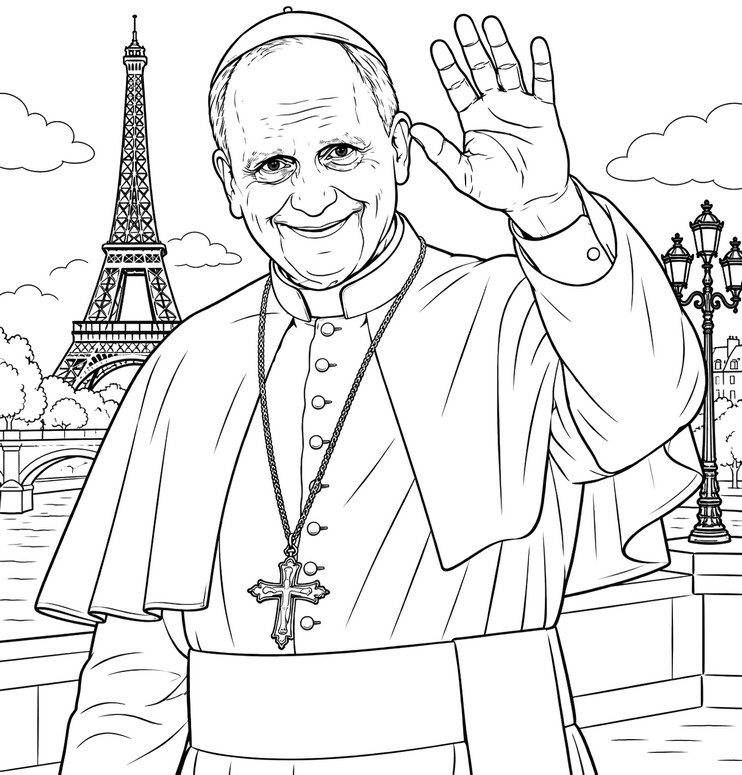 Coloriage Pape Léon XIV - Visite à Paris