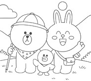 Bild zum Ausmalen - Brown, Cony & Sally - Line Friends