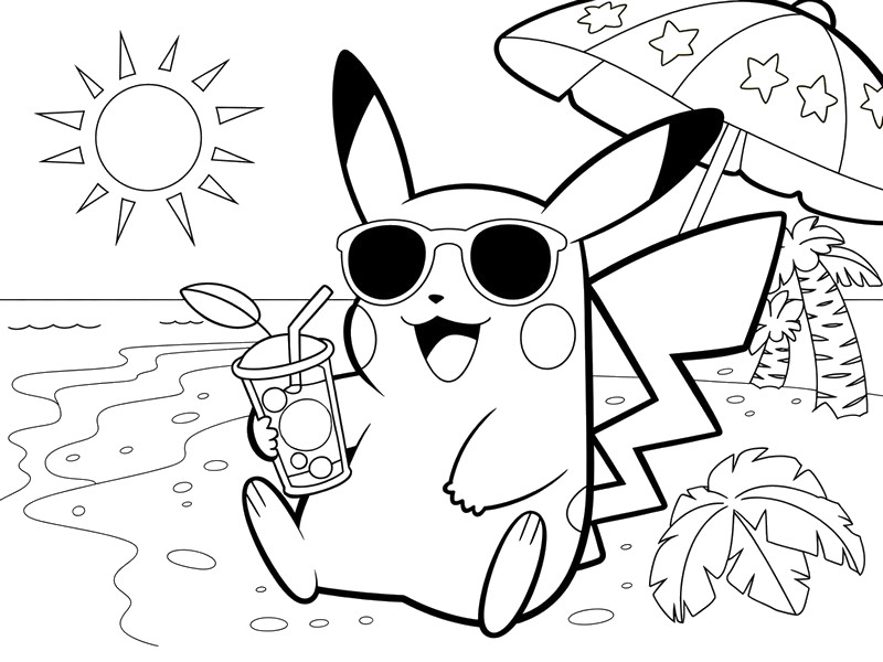 Coloriage Pikachu à la plage