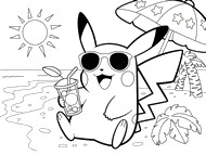 Kolorowanka - Pikachu na plaży - Pokémon - Lato