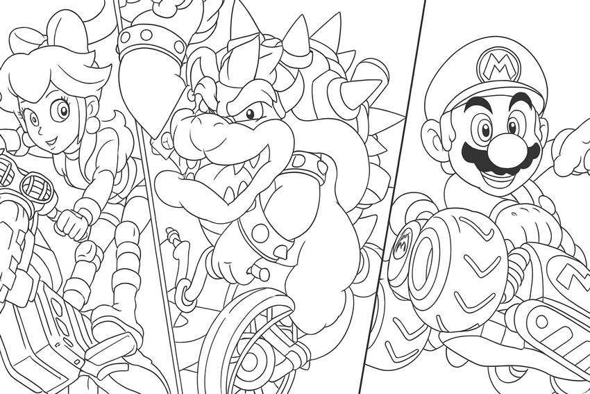 Coloriage Peach & Bowser & Mario