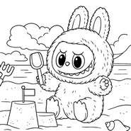 Imagen para colorear - Baba en la playa - Labubu