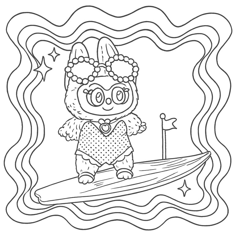 Kolorowanka do pobrania - Surfing - Labubu - Lato