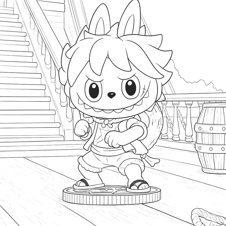 Coloriage à télécharger - Monkey D. Luffy - Labubu x One Piece