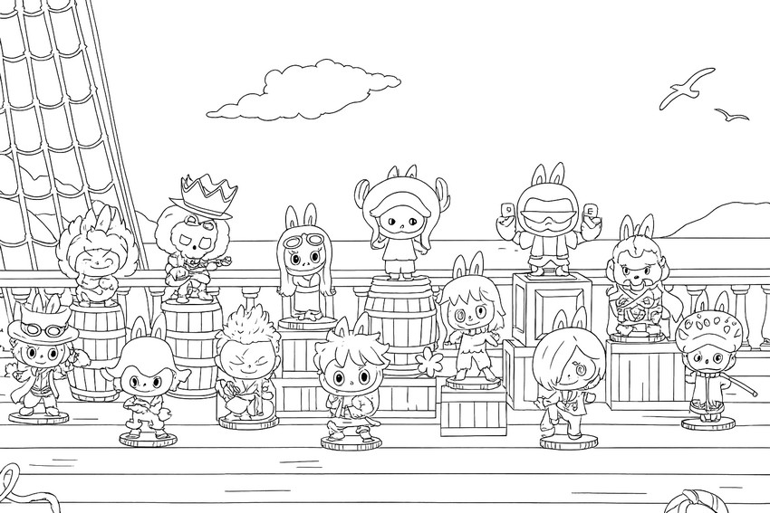 Coloriage à imprimer - Tous les amis - Labubu x One Piece