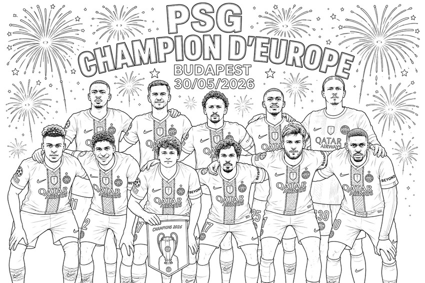 Kolorowanka - Mistrzowie PSG 2026 - Liga Mistrzów UEFA 2026