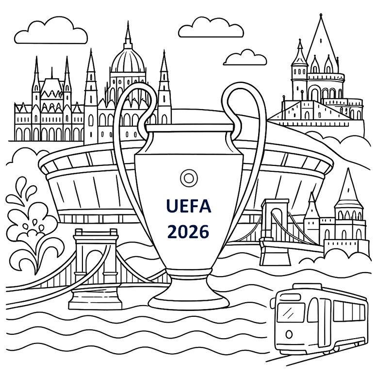 Kleurplaat om te printen - Finale in Boedapest - UEFA Champions League 2025