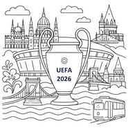 Dibujo descargable - Final en Budapest - Liga de Campeones de la UEFA 2025