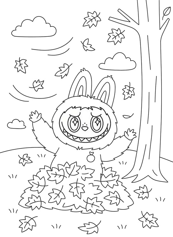 Drawing to color - Dead leaves - Labubu in autumn