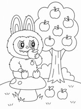 Kostenloses Ausmalbild - Äpfel und Pilze - Labubu im Herbst