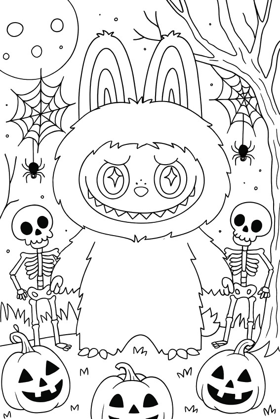 Hoja para colorear - Los esqueletos - Labubu - Halloween