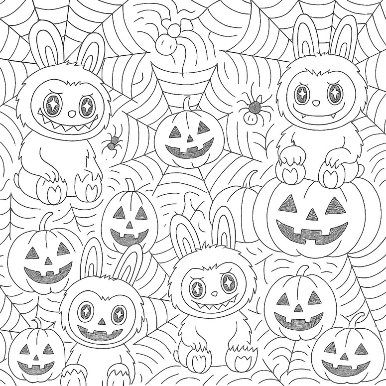 Dibujo para colorear - Arañas - Labubu - Halloween