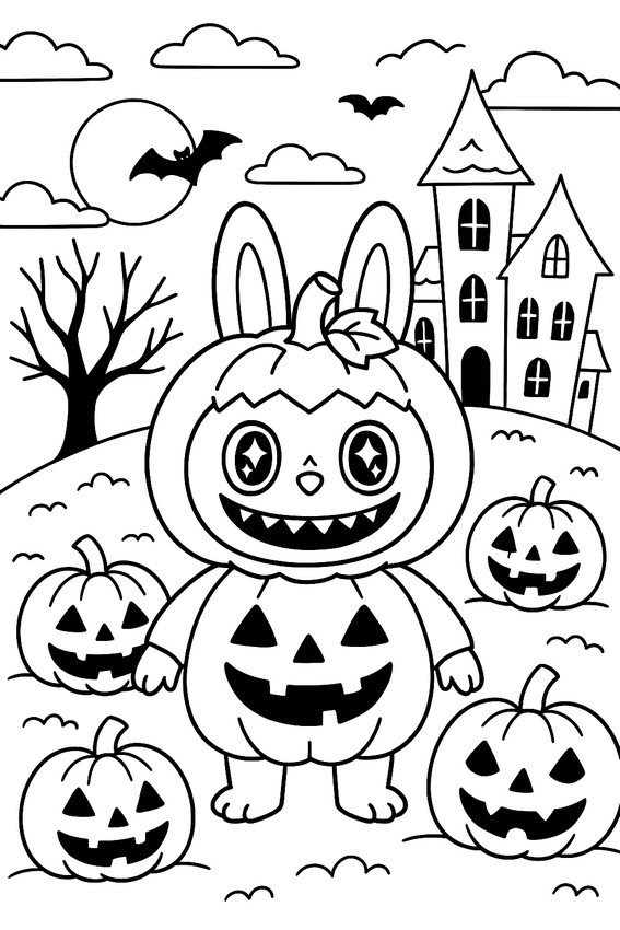 Dibujo descargable - La mansión encantada - Labubu - Halloween