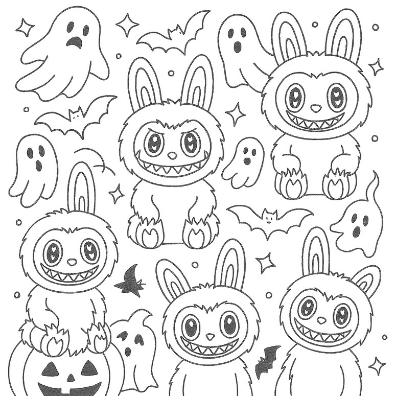 Lámina para colorear - Los fantasmas - Labubu - Halloween