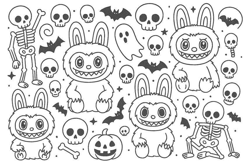 Dibujo para imprimir - Calaveras - Labubu - Halloween