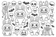 Udskrivbar farvelægningsside - Kranier - Labubu - Halloween