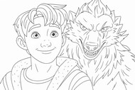 Zeichnung zum Ausmalen - Mensch und Wolf - Wolfkönig