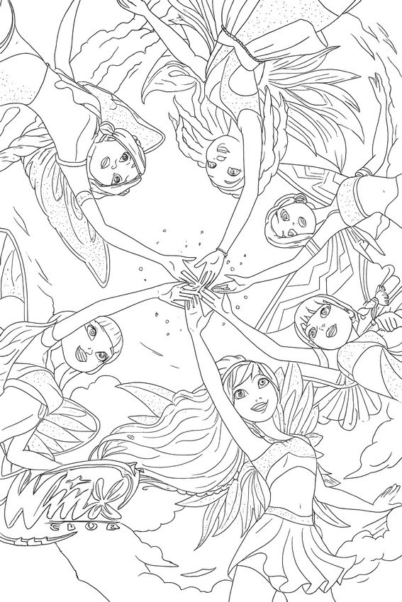 Dibujo descargable - Las hadas unidas en el cielo - Winx Club: Vuelve la magia