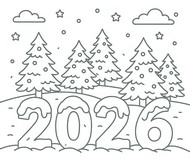 Downloadbar tegning - Vinterlandskab - Godt nytår 2026