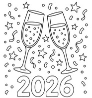 Farvelægningsside - Glas Champagne - Godt nytår 2026