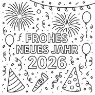色塗り用イラスト - Frohes Neues Jahr - 2026年明けましておめでとうございます