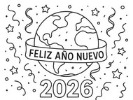 Gratis farvelægningsark - Feliz Año Nuevo - Godt nytår 2026