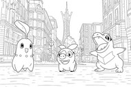 Renklendirilecek çizim - Chikorita, Tepig ve Totodile - Pokémon Efsaneleri: Z-A