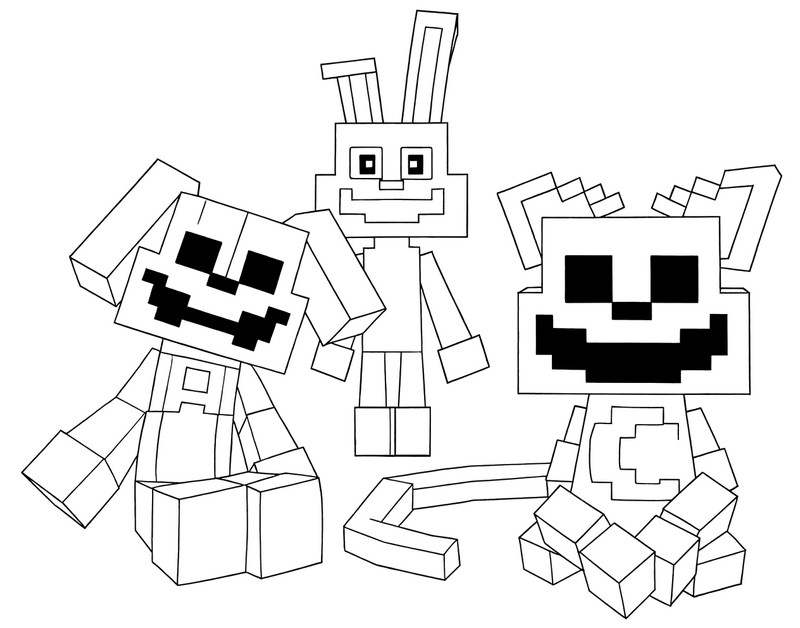 Dibujo para imprimir - DogDay & CatNap - Minecraft x Poppy Playtime
