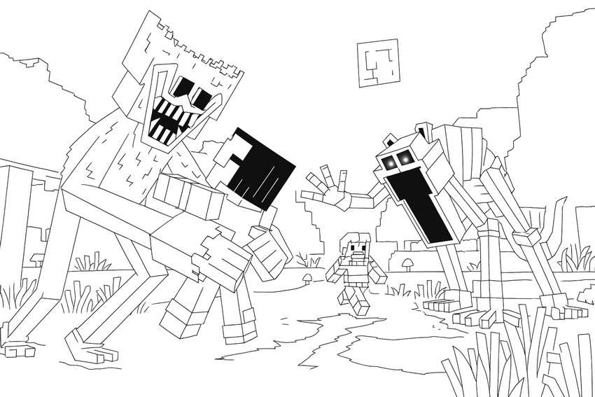 Dibujo gratuito - Huggy Wuggy & CatNap - Minecraft x Poppy Playtime