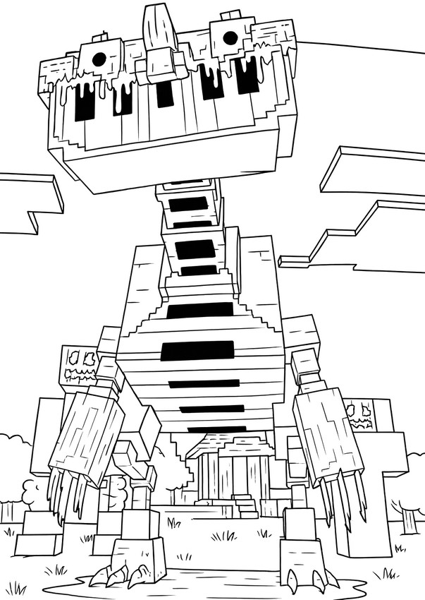 Hoja para colorear - Pianosaurus - Minecraft x Poppy Playtime