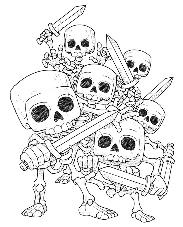 Väritettävä kuva - Luurankoarmeija - Clash Royale - Joukkokortit