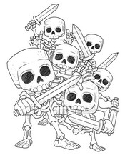 Tulostettava värityskuva - Luurankoarmeija - Clash Royale - Joukkokortit