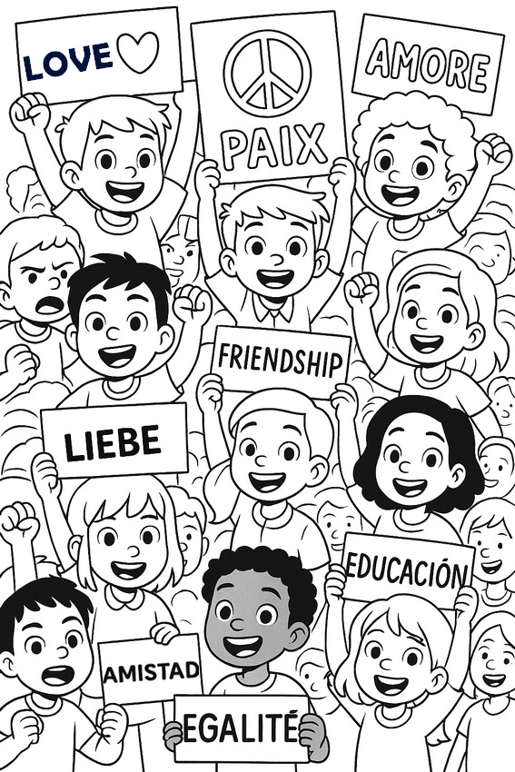 Image to color - Children protesting - World Children's Day