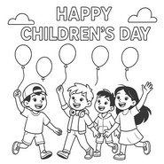 Downloadable coloring - Children and balloons - World Children's Day