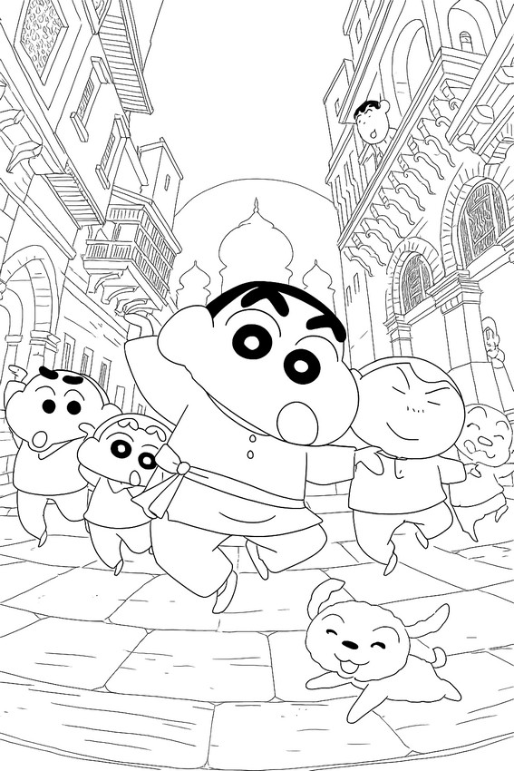 Coloring sheet - Dance in the street - Crayon Shin-chan