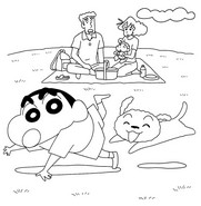 Coloring sheet - Family picnic - Crayon Shin-chan
