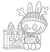 Bild zum Ausmalen - In der Nähe des Kamins - Labubu Weihnachten