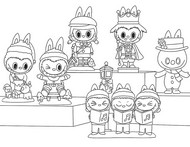 Zeichnung zum Ausmalen - Alle Freunde - Labubu Weihnachten