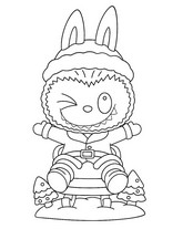 Ausmalbild zum Ausdrucken - Mit dem Schlitten - Labubu Weihnachten