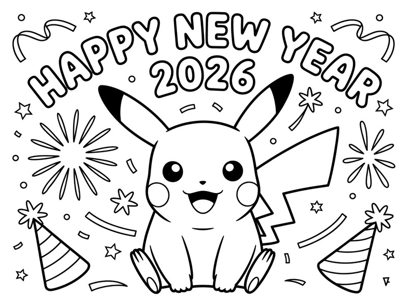Image to color - Pikachu - Pokémon - Happy New Year 2026