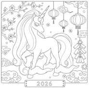 Coloring sheet - Chinese New Year with Rapidash - Pokémon - Happy New Year 2026