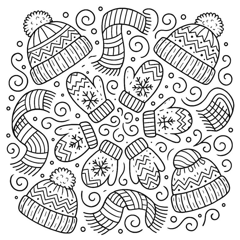 Coloring page - Mittens, hats and scarves - Winter Mandala