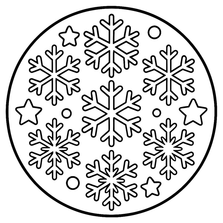 Printable coloring - Flakes, easy - Winter Mandala